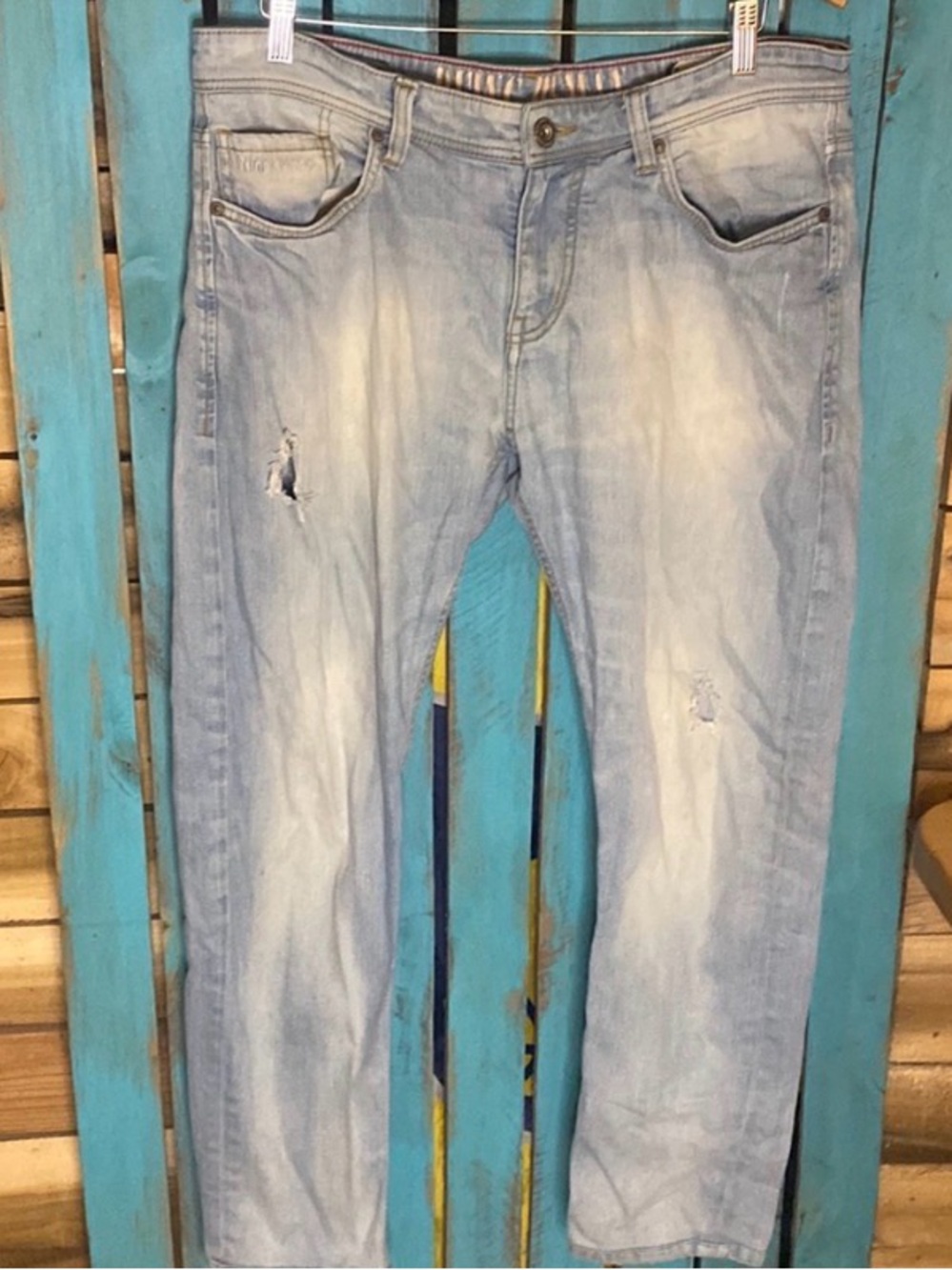 Being Human skinny jeans size 35x30 (tag says 34x34) light wash distressed